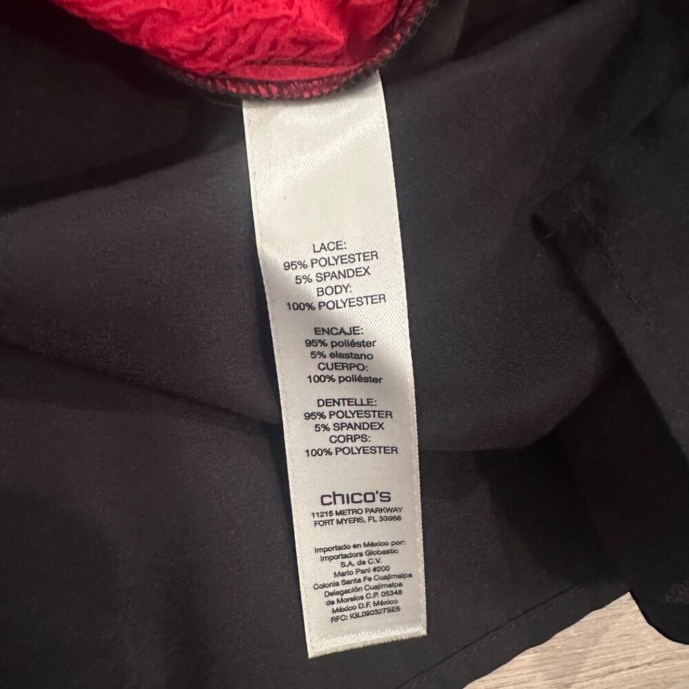 CHICO'S WOMENS BLACK AND RED LONG SLEEVE BLOUSE SIZE 2 US 12 - Picture 5 of 7